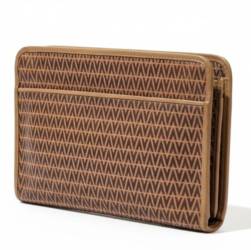 MARIO VALENTINO V-Pattern Tan and Brown Clutch